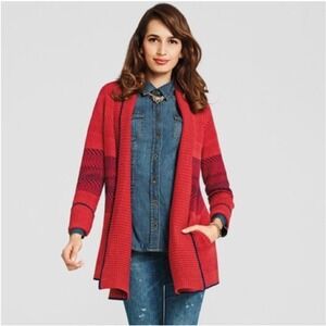 CAbi Joy Open Cardigan Sweater Geometric Pattern Pockets Longline Size XL